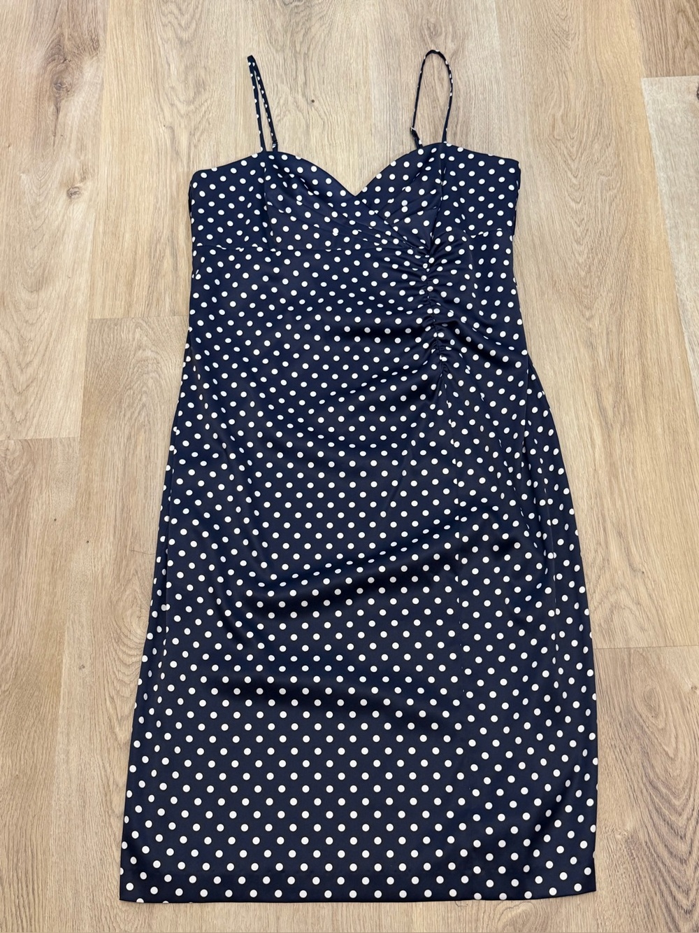 Donna Ricco NY Polka Dot Navy Spaghetti Strap Sheath Dress
